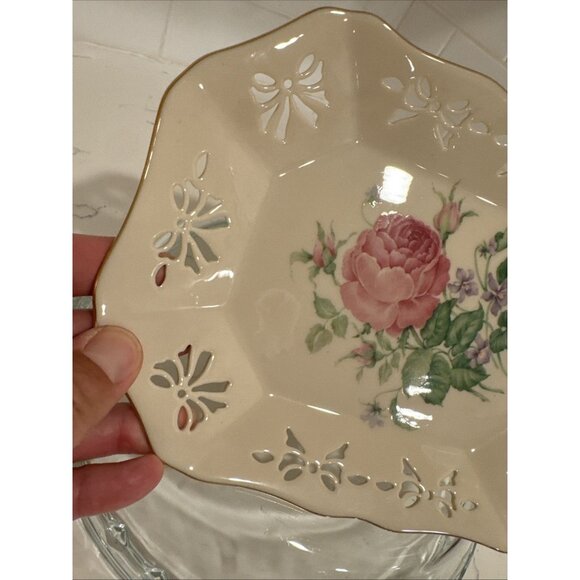 Victorian Rose Collection by Lenox Pierced Ribbon Rectangular Vanity Tray 9" USA - Picture 3 of 16